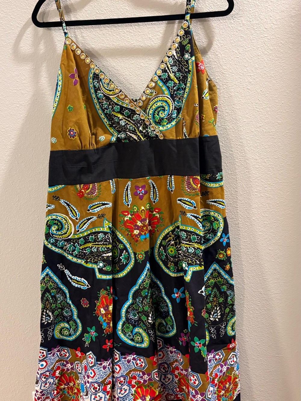 V-Neck Paisley Midi Dress in Mustard and Black